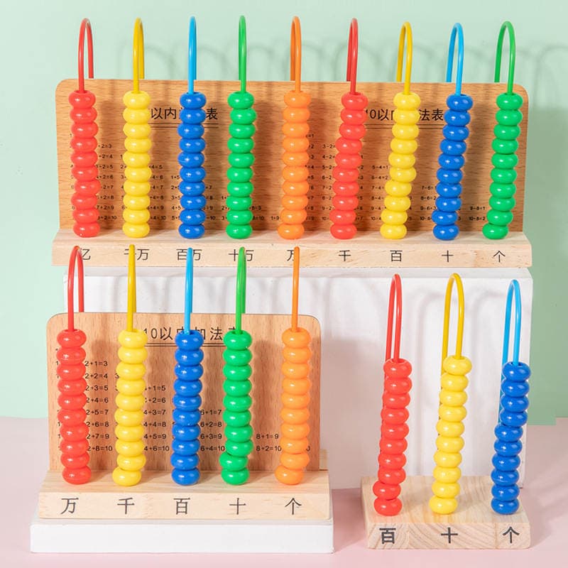 Five-level wooden abacus for first-grade elementary school students, math teaching aids for addition and subtraction, arithmetic learning set, alarm clock toy 4