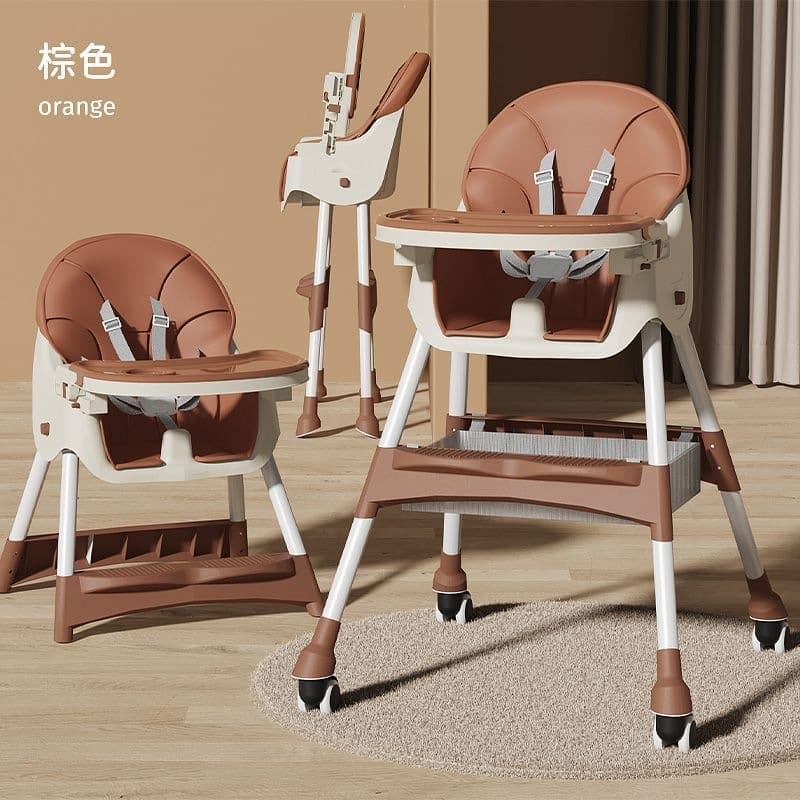 Double-layer dinner plate + storage frame + pu cushion + silent wheel - coffee color [height adjustable + one-click folding]