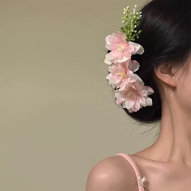 Sakura pink flower hair comb