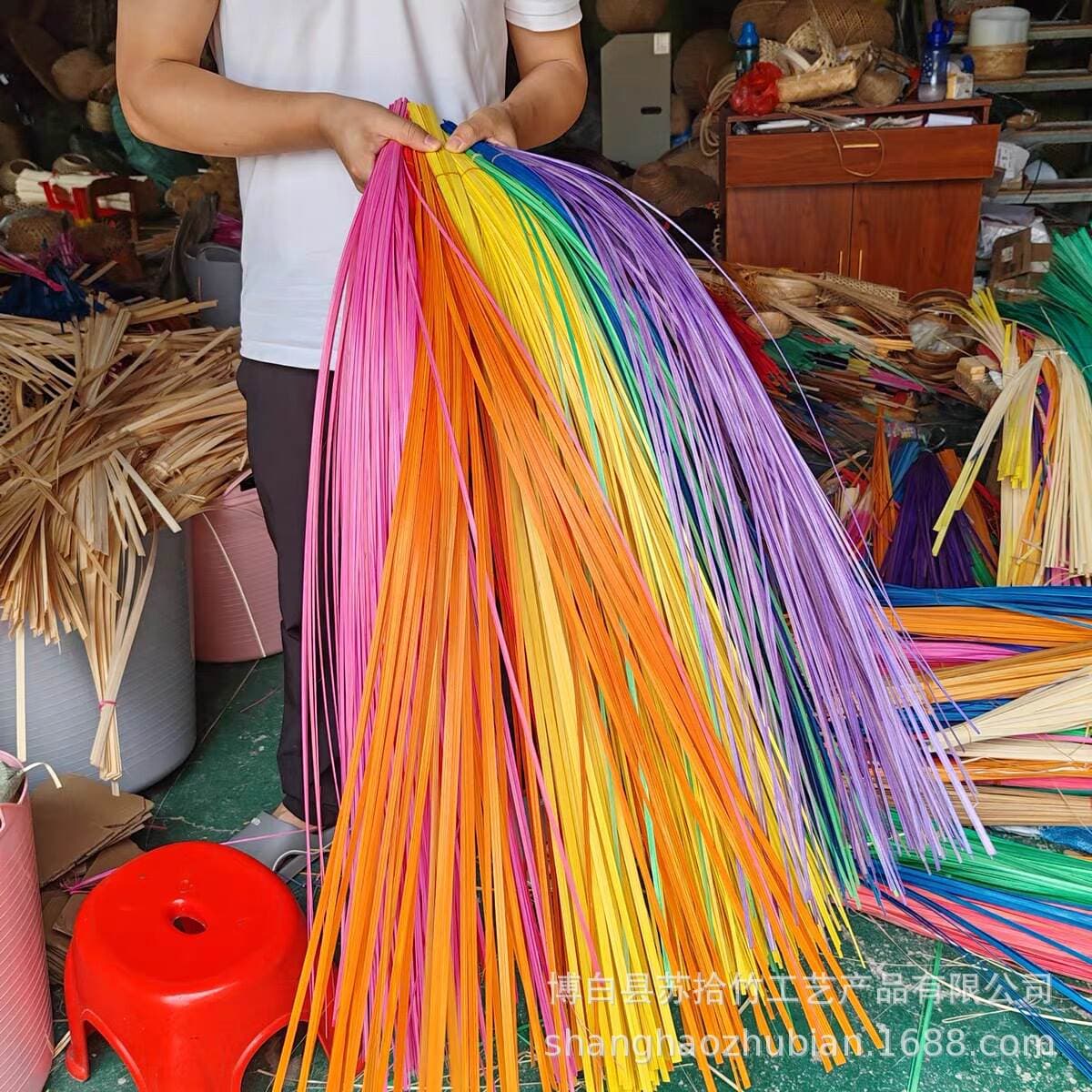 Bamboo strips, bamboo reeds, intangible cultural heritage weaving, handmade DIY material kit for kindergarten, colorful gradient bamboo pieces, fan bamboo strands 1