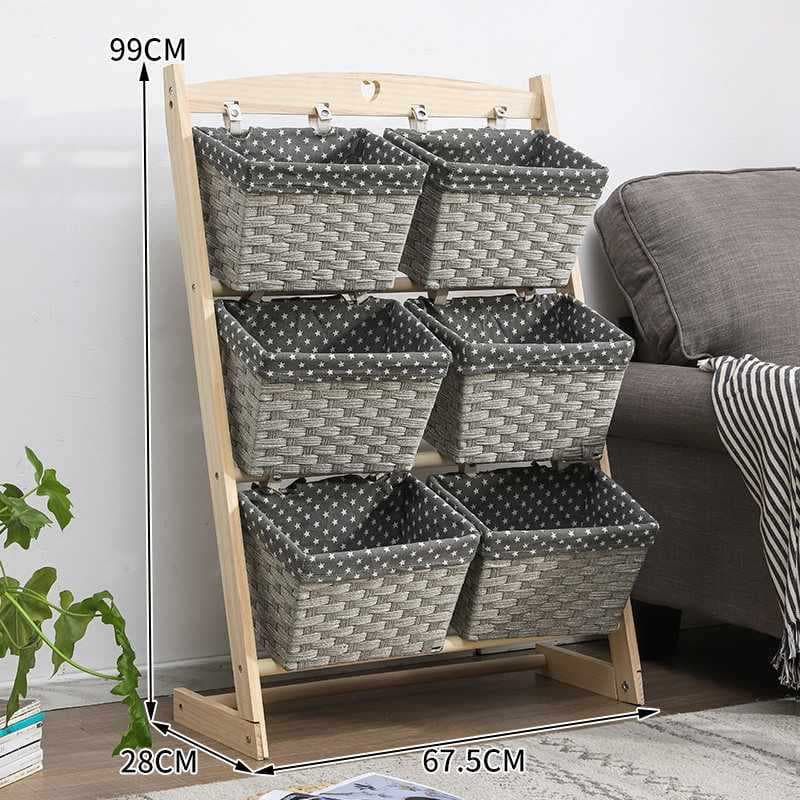 Gray leather basket + log pole, double row, three layers