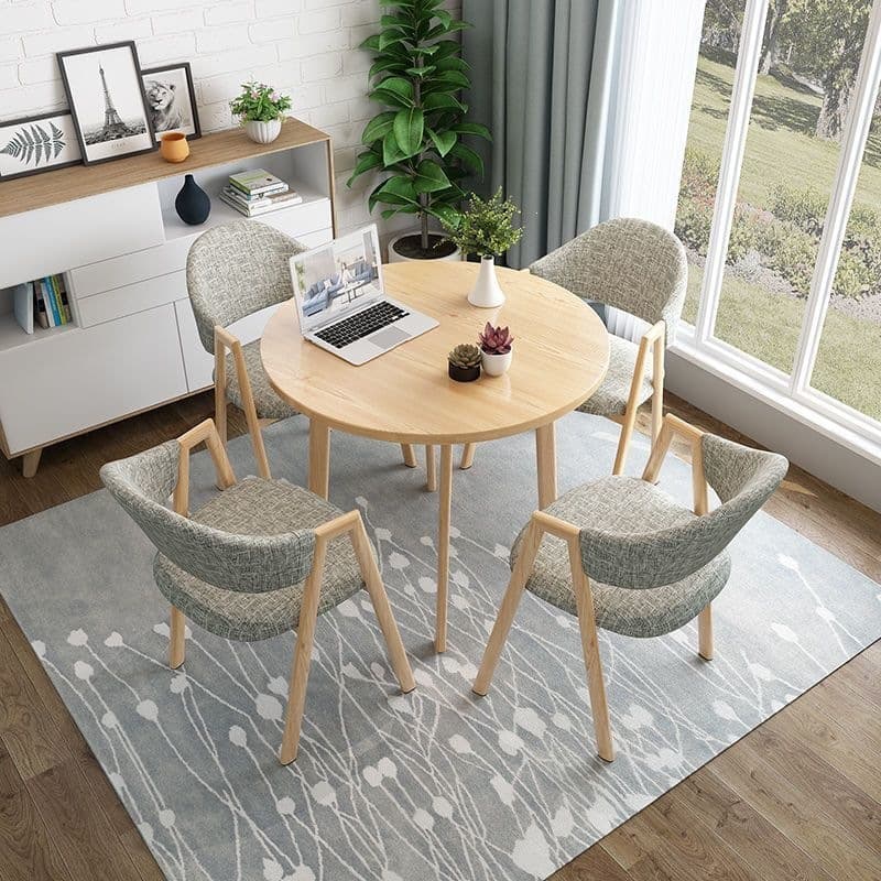 Light wood grain single table + floral linen chair