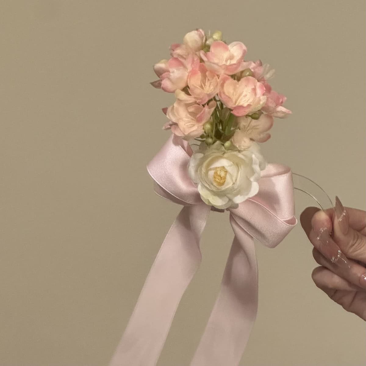 Pink flower bow hairpin