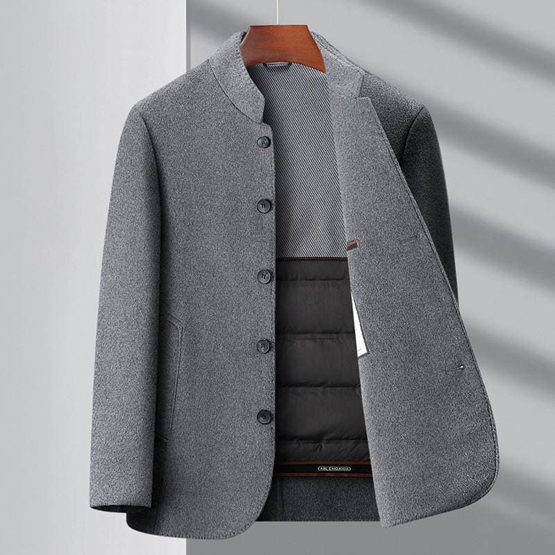Winter Buttoned Double-Sided Cashmere Coat for Middle-Aged Men, Casual Down-Lined Thickened Men's Woolen Jacket 4