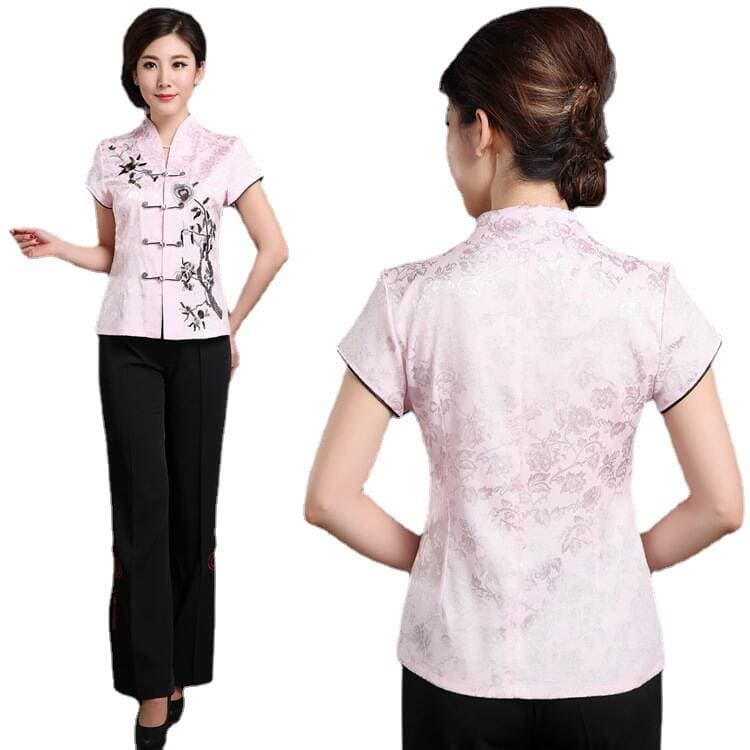 Qadınlar üçün yay qısaqol Tanq kostyumu/Hanfu/Çeonsam üst geyim, orta yaşlı və yaşlılar üçün 2