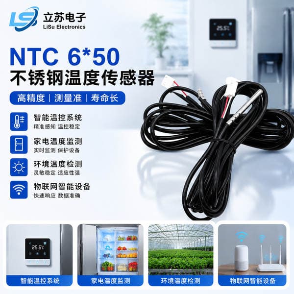 Ntc Temperature Sensor, Professional Custom-Made High-Temperature Resistant Sensor According to Drawings, 6*50 Stainless Steel Temperature Sensor