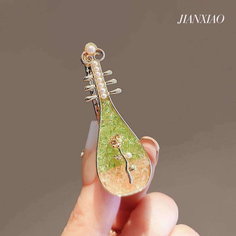 Mg-a0331 green rose pipa hairpin (flat rose)