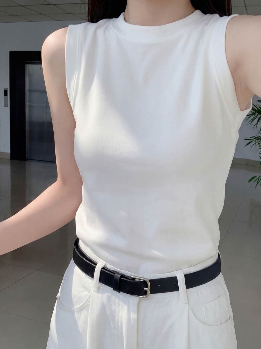 Qadın ağ racerback mayka, qolsuz, sadə, yaz/yay/payız üçün 3