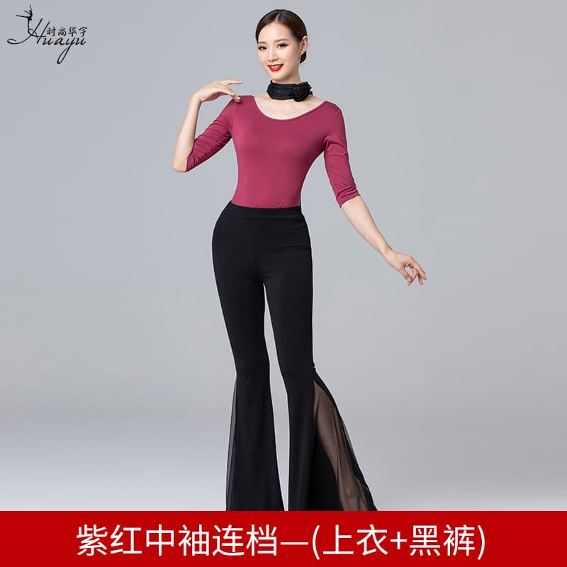 Purple middle sleeve jacket + black pants
