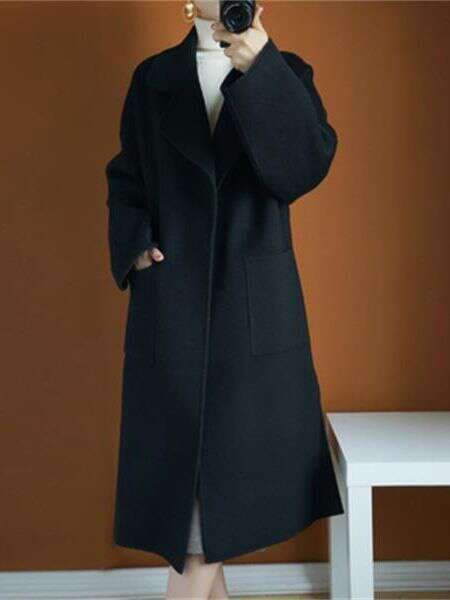 Double-sided over-the-knee cashmere overcoat women's autumn and winter water ripple mid-length tight waist profile 100% wool woolen overcoat 2