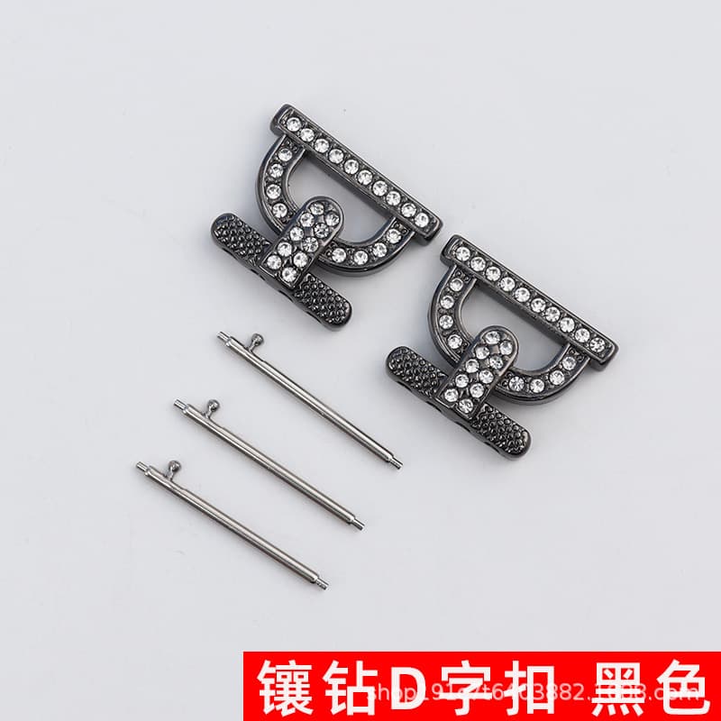 New diamond-studded beaded d-ring - black
