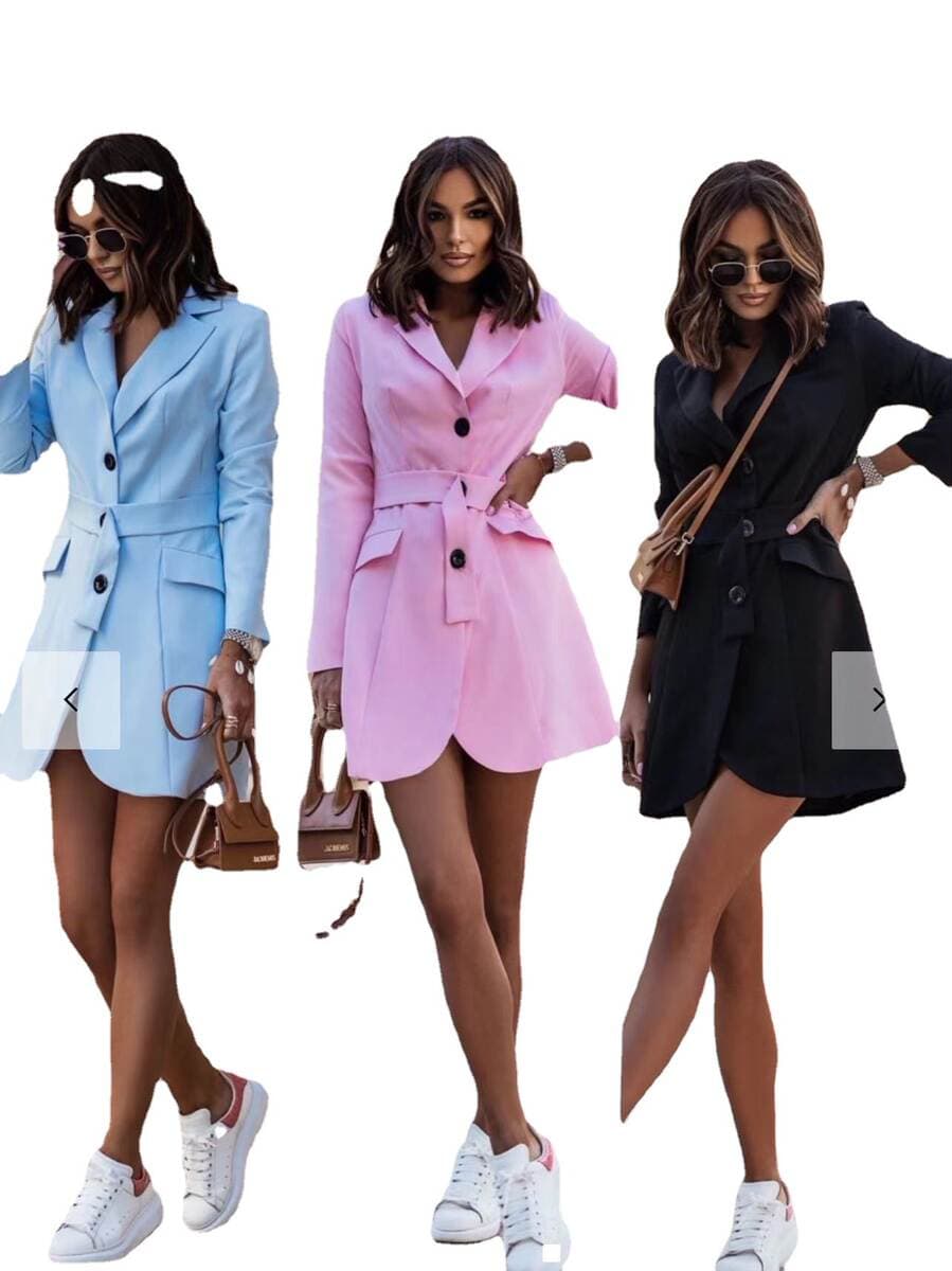 2022 autumn and winter Amazon European and American cross-border foreign trade new suit collar long sleeve suit jacket with belt 5