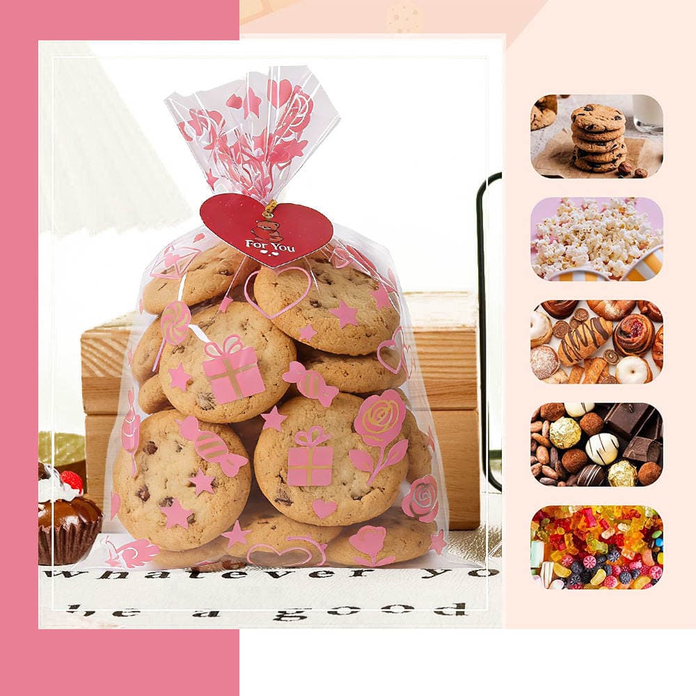 Cross-Border New Valentine's Day Candy Bags Cpp Flat-Mouth Transparent Packaging Bags Snack Biscuits Candy Twist-Tie Gift Bags 2