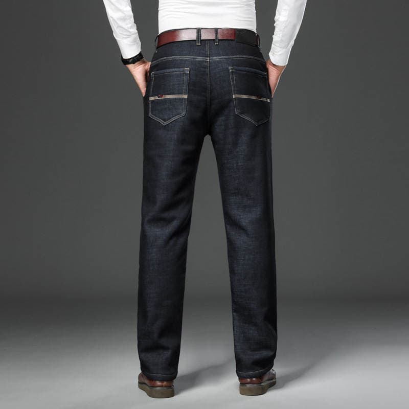 Winter new men's fleece-lined jeans lambswool thick warm straight pants loose stretch casual trousers men 4
