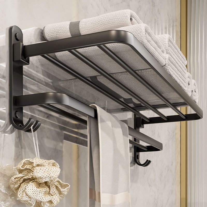 No-Drill Wall-Mounted Bathroom Storage Towel Rack, Black Space Aluminum Bath Towel Holder, Bathroom Hardware Accessory 1