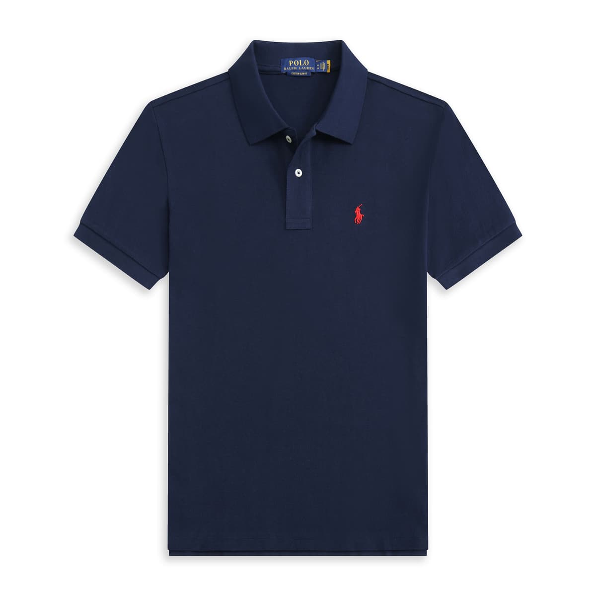 Navy blue red label