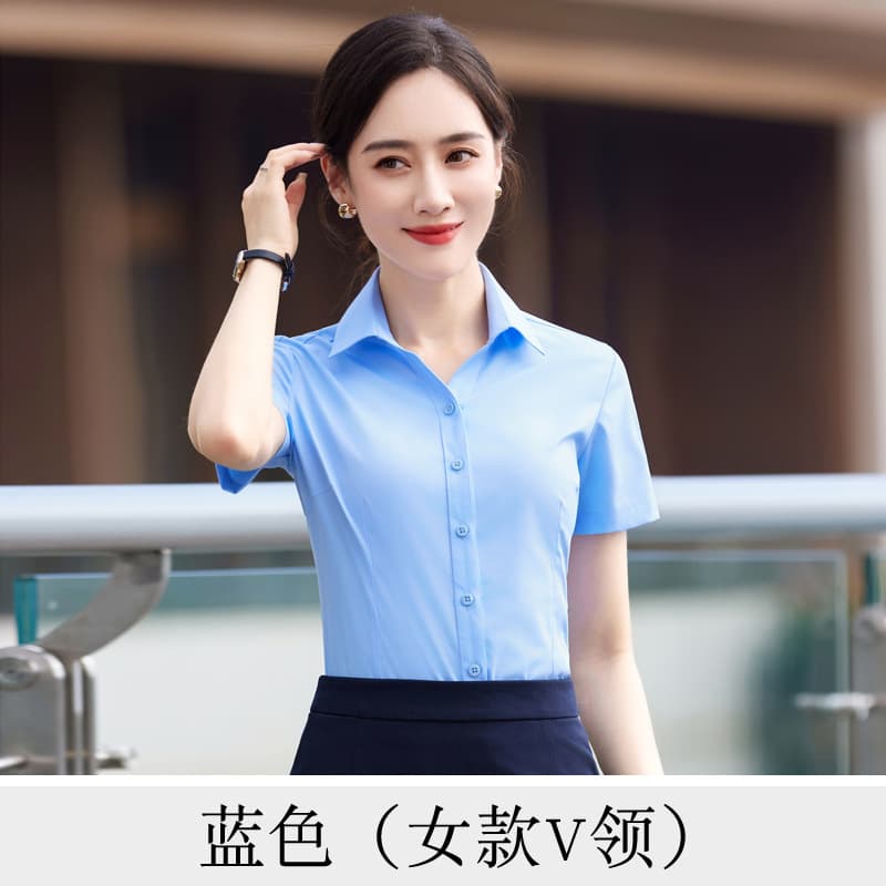 Women's short-sleeved blue v-neck shirt
