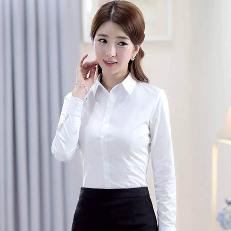 Spring and Autumn Clothes White Outer Wear Inner Business Top White Shirt Women's Fortress Long Sleeve Shirt Professional Work Clothes Work Clothes 2