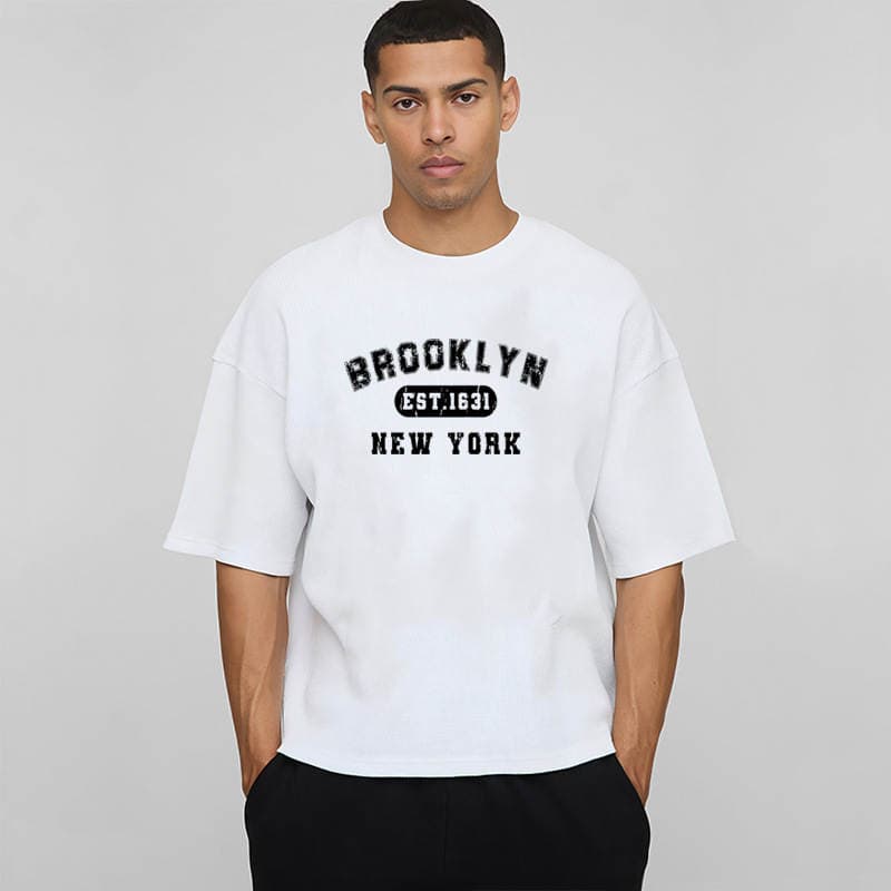 Kişi üçün qısaqol, geniş kəsimli, təmiz pambıq, böyük ölçülü T-shirt, düşmə çiyinli, hip-hop stilində 1