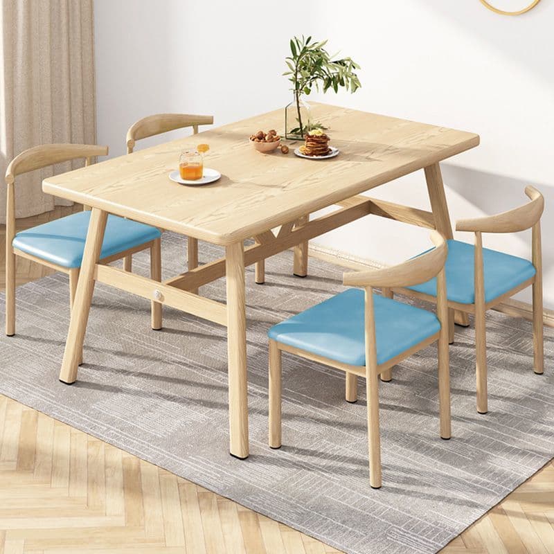 Solid wood color 120*60 table and four chairs [blue leather]