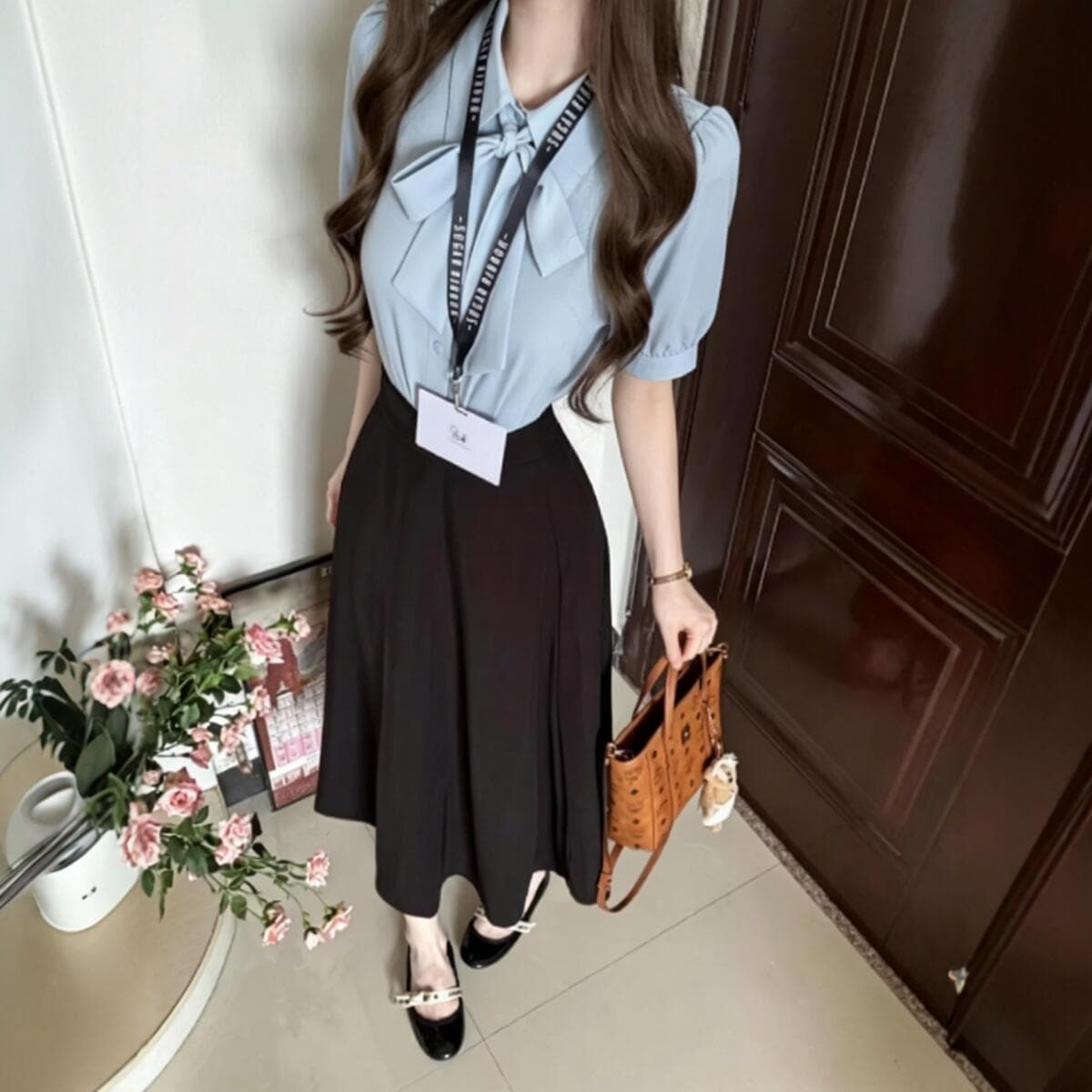 Blue Chiffon Short-Sleeved Shirt for Women, Summer Civil Servant Clothing, Professional Work Attire, Teacher Outfit, Interview Top 5