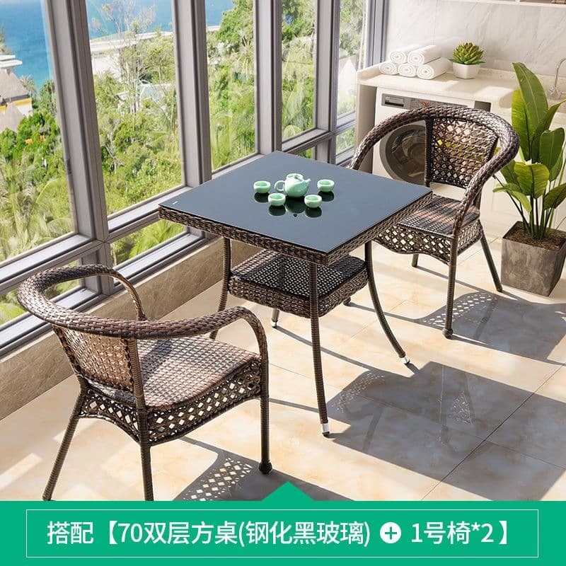 70 double-layered square table + 2 chairs (comes with cushions)
