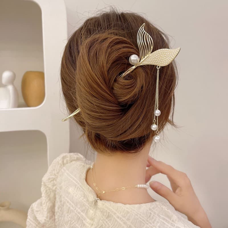 40# Pearl fishtail tassel hairpin