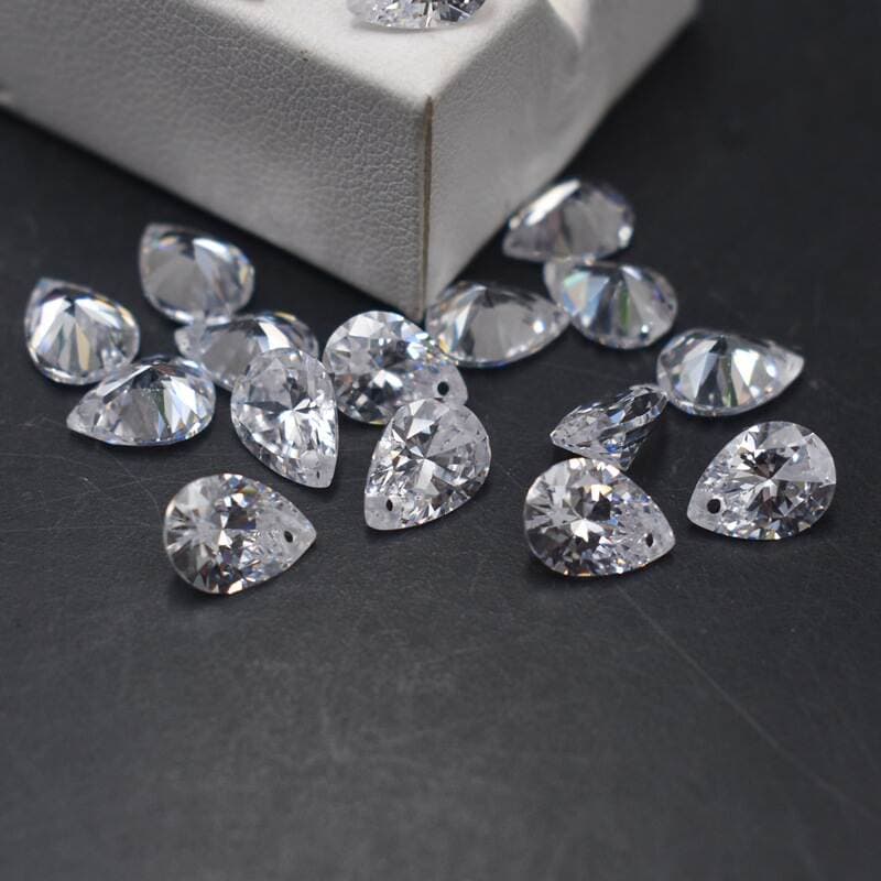 Single Hole Drop Shaped Zircon Bare Stone Wholesale White Gem Pear Shaped Diy Earrings Punch CZ Drill 2