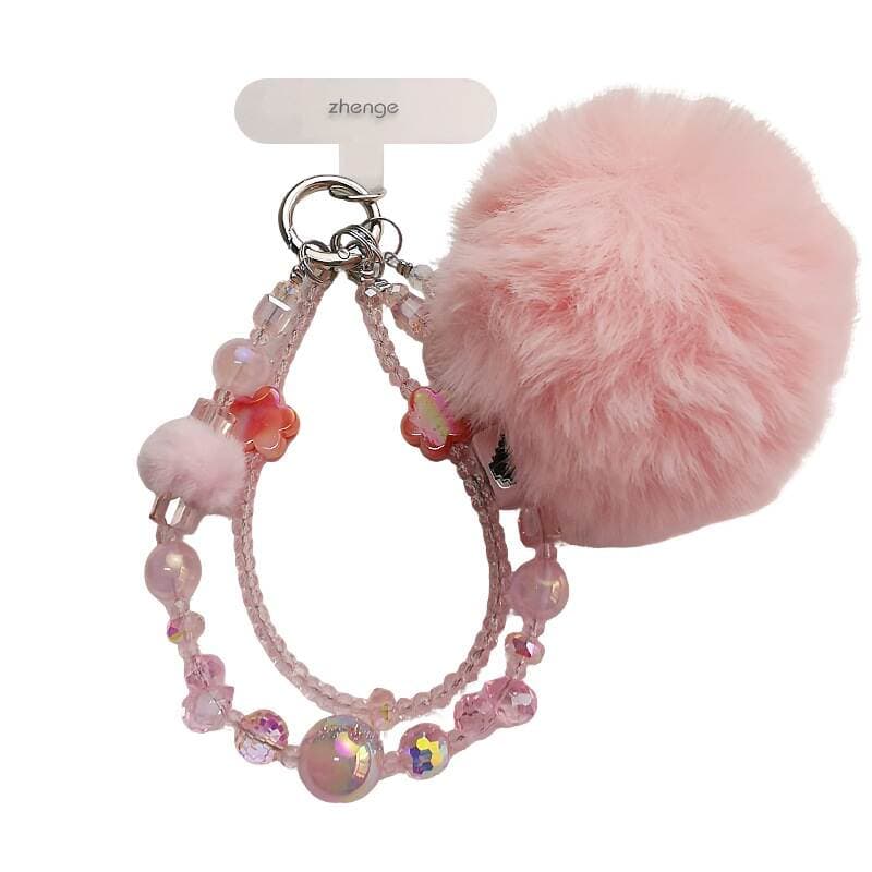Mobile Phone Chain Hair Ball Pendant Women's Wrist Rope High-Value Crystal Beaded Chain Short Style Outdoor Travel Shopping 5
