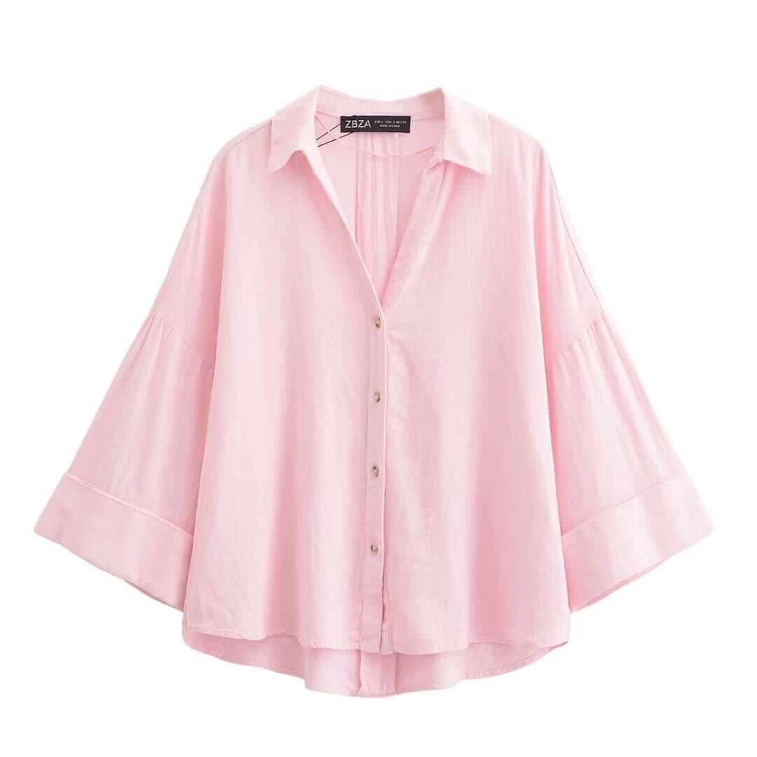 Pb&Za Women's Clothing 2025 Season New Arrival, Fashionable and Versatile Linen Blend Wide-Sleeve Comfortable Shirt 2340939 3
