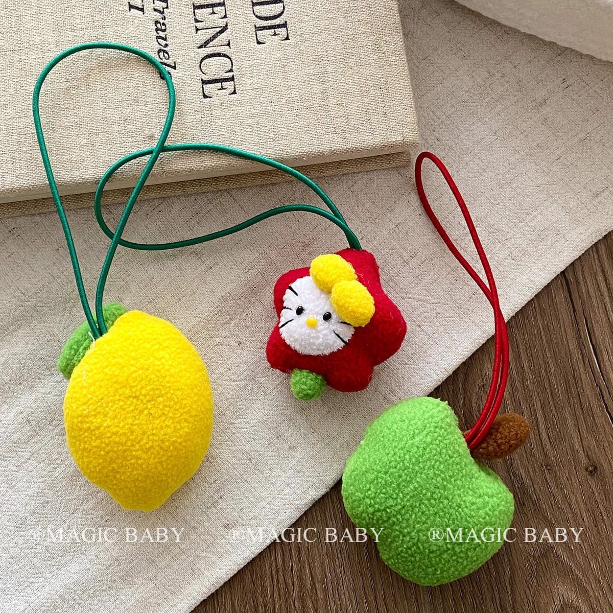 Plush Cute Cartoon Apple Kitty Cat Pendant for Little Girls' Backpacks, Keychain Decoration, Baby Accessories 3