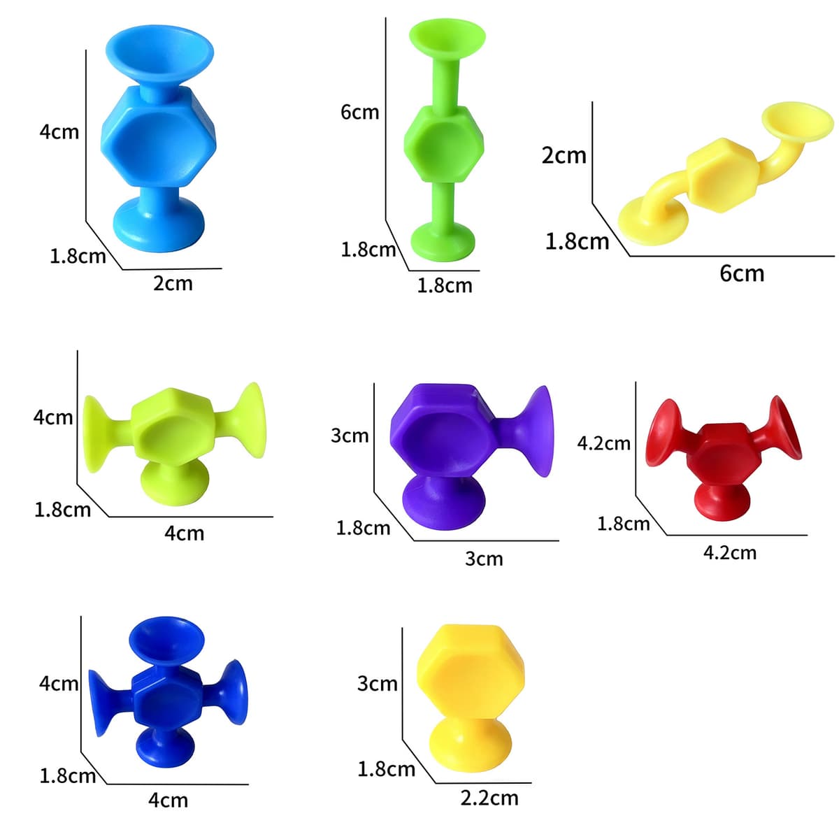 Small hexagonal beads, 16 pieces per color (2 of each color)