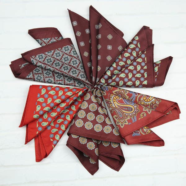 Burgundy Vintage Double-Sided Printed Pocket Square Men's Business Gentleman Accessory Suit Chest Towel Soft Silk Square Scarf
