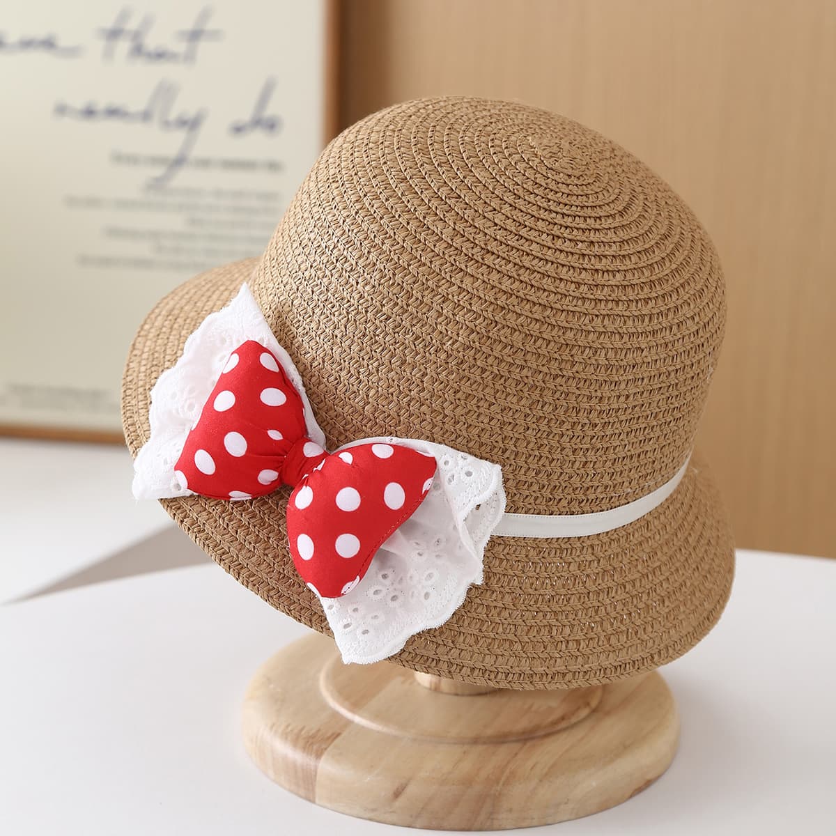 Bowknot single hat in khaki color