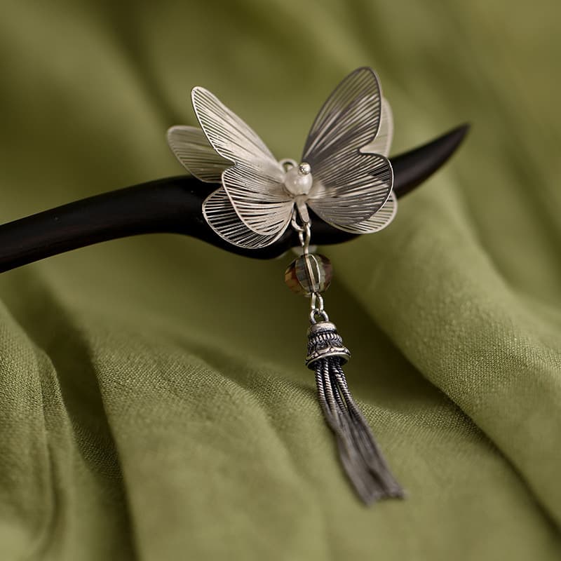 D108 shake butterfly hairpin [ebony]