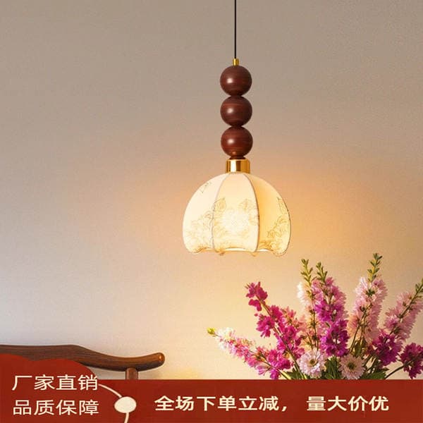 Medieval-Style Bedside Chandelier in the Aesthetics of the Song Dynasty, Bedroom Dining Room Fabric Lampshade, Corridor Hallway Study Small Chandelier