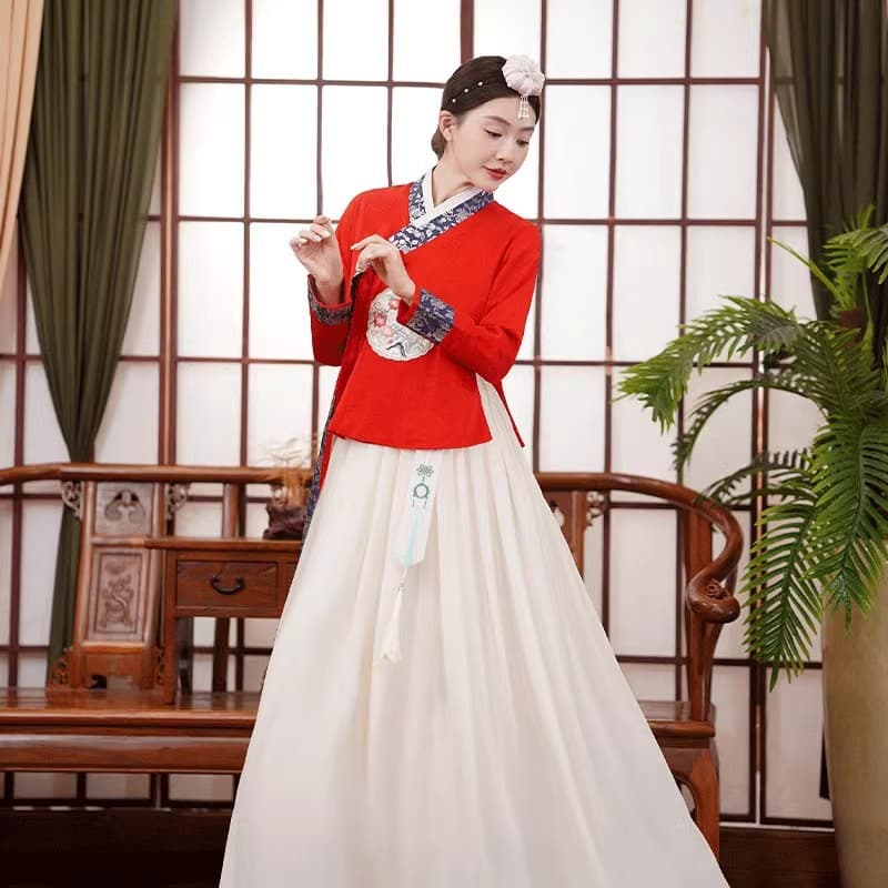Group Flower Red Rice Skirt