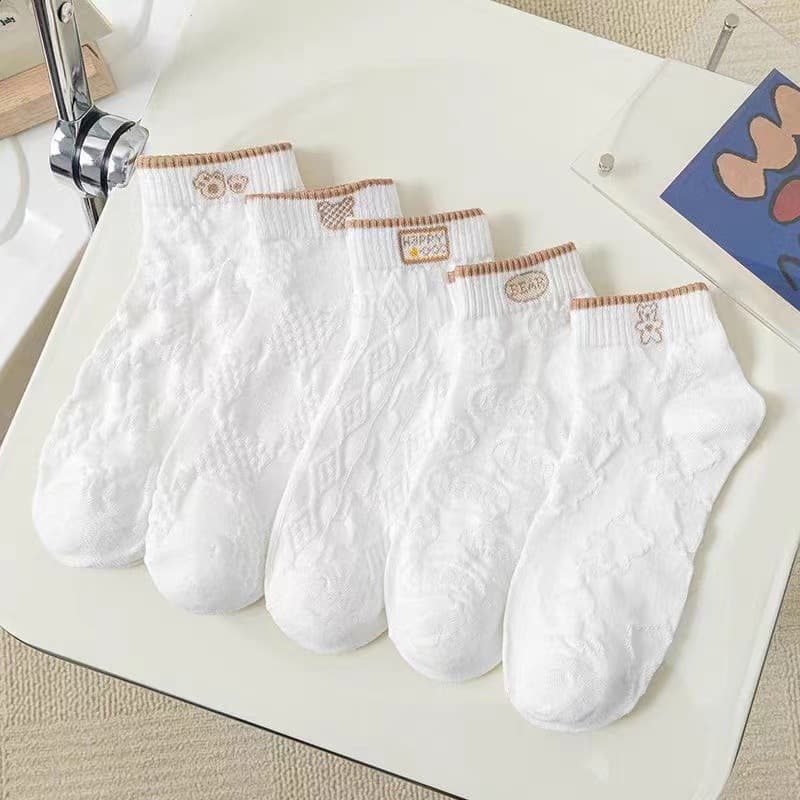 Women's boat socks, off-white jacquard (10 pairs/pack of 5 colors mixed)