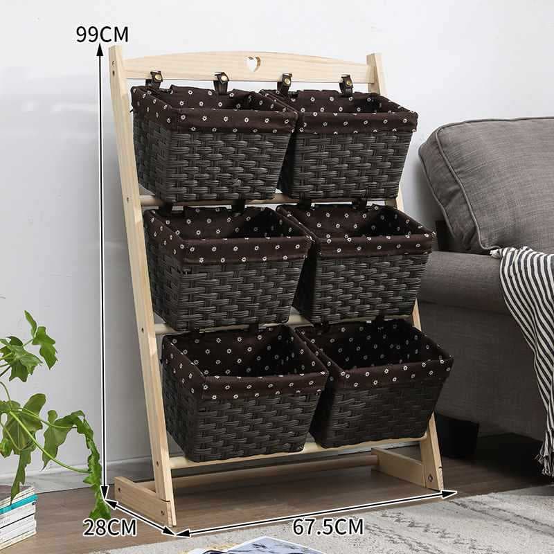 Brown leather basket + log pole, double row, three layers