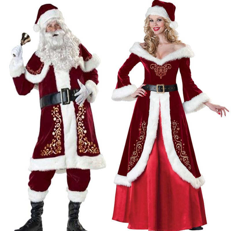 Santa Claus Costume Christmas Clothes Couple Clothes Adult Men and Women Christmas cos Dress Table Performance Costume Suit 1