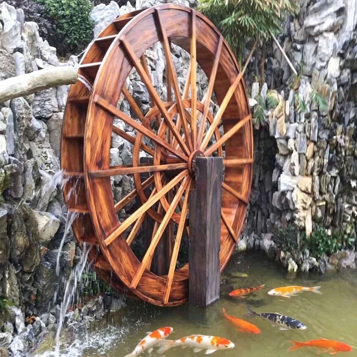 Solid wood waterwheel carbonized wood waterwheel electric waterwheel call him waterwheel with motor rotating solid wood landscape windmill waterwheel 3