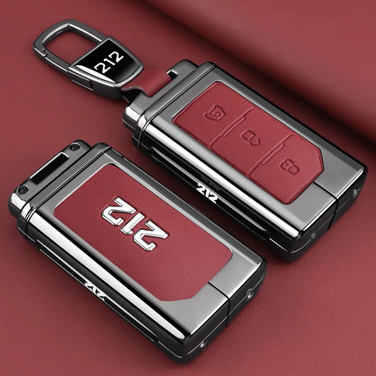 Red leather (car logo buckle)