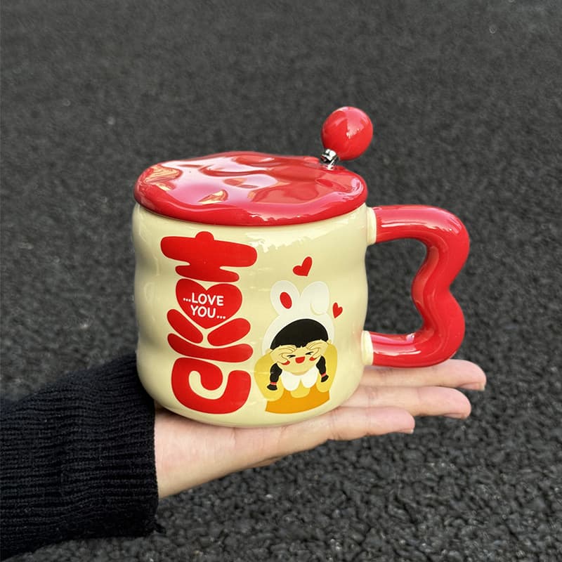 Happy word love girl-red (cup+lid+spoon)
