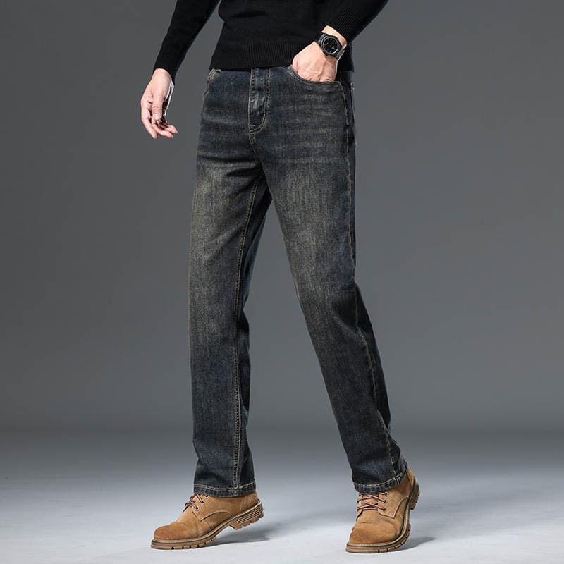 Autumn and Winter Men's Jeans, Loose Straight-Leg Business Dad Pants, 2024 New High-End Middle-Aged Men's Pants for Spring and Autumn 3