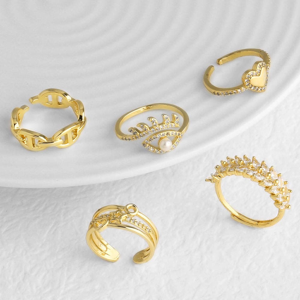 As Jewelry Aliexpress Sərhədlərarası Zirkonlu Mis 18K Qızıl suyuna çəkilmiş Mirvari Göz Ürək Formalı Açıq Üzük Rij45 1