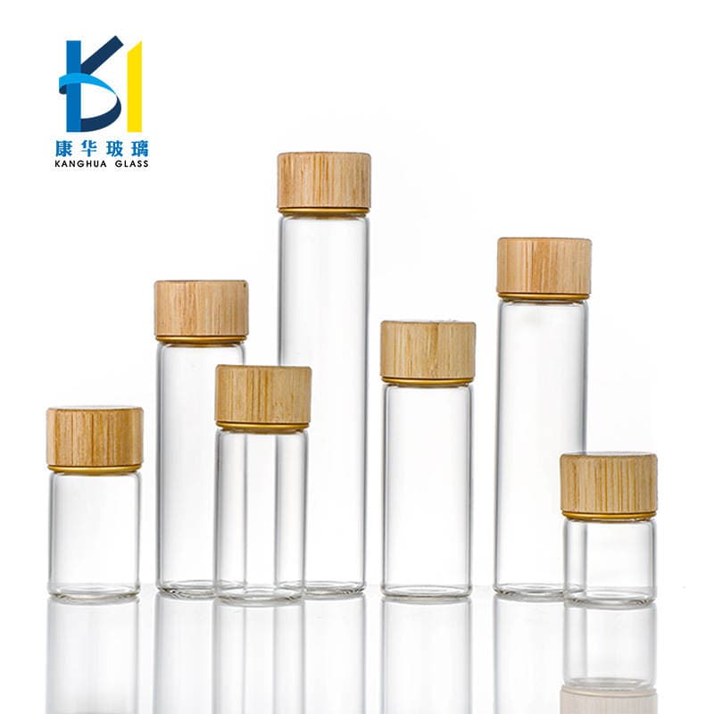 5ml Bamboo Lid Glass Sealed Bottle, Transparent Lead-Free Medicine Bottle, Flower Tea Bottle, Powder Coffee Bean Packaging Glass Bottle 1
