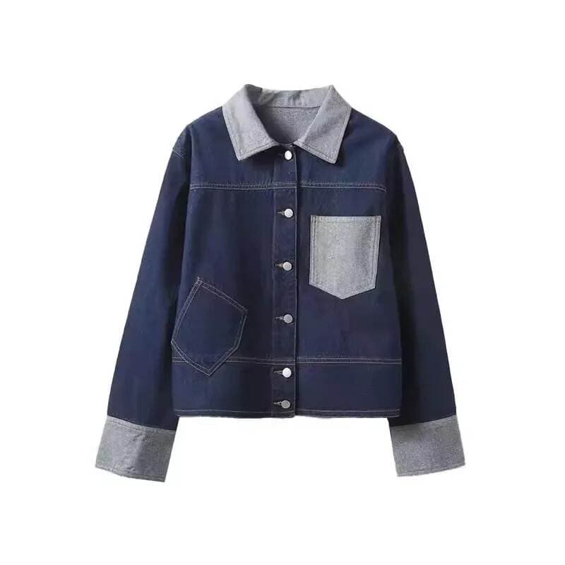 French retro high-grade loose casual all-match long sleeve lapel short American jacket Denim coat top for women 5