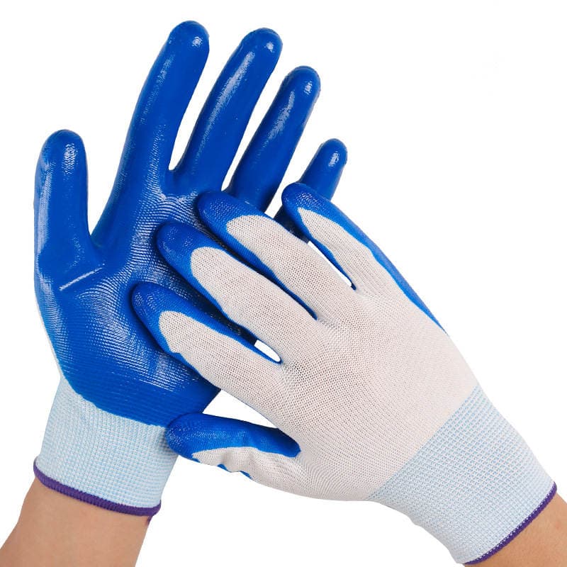 Free Shipping White Blue Nitrile Labor Protection Gloves Wear-resistant Thickened Nylon Latex Non-slip Oil-resistant Ding Qing Gloves for Construction Site 5