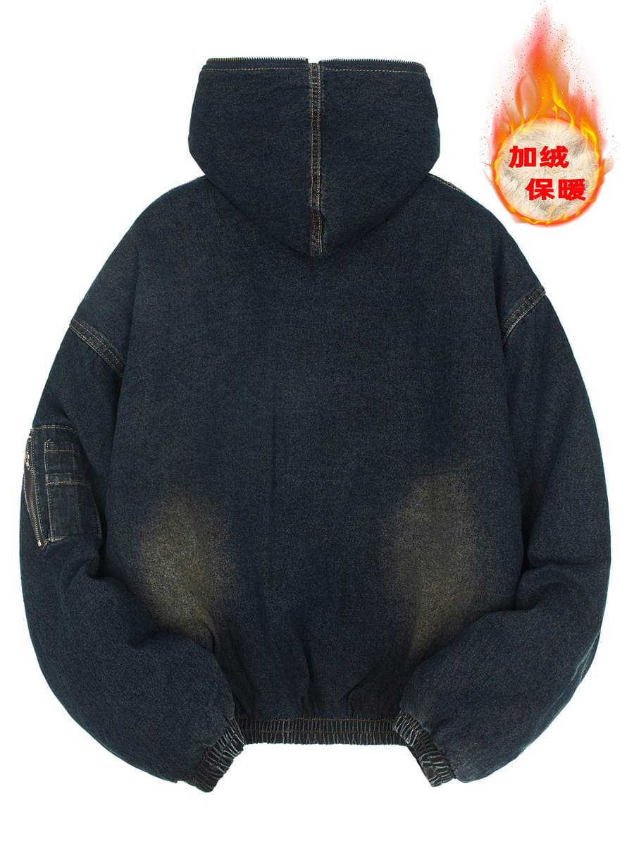 Cross-Border New Style Casual Fleece-Lined Warm Jacket for Autumn and Winter, Thickened and Loose-Fitting Hooded Denim Coat for Men 2