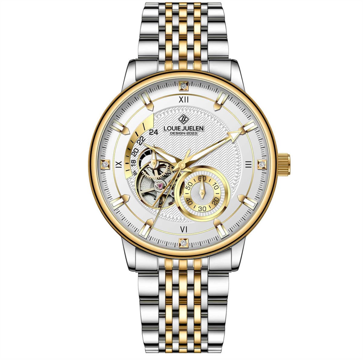 L-9168 aviator series two-tone case white dial gold stud steel bracelet